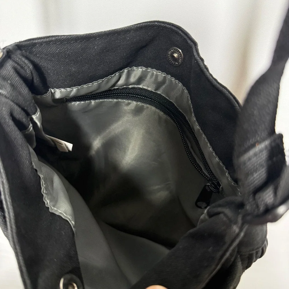 KAVU Keeper Crossbody Bag Black Canvas Rope Strap Purse Travel Messenger Handbag